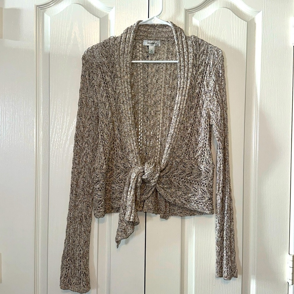 DressBarn Open Crochet Sweater Cardigan Long Sleeves Cream color Size XL